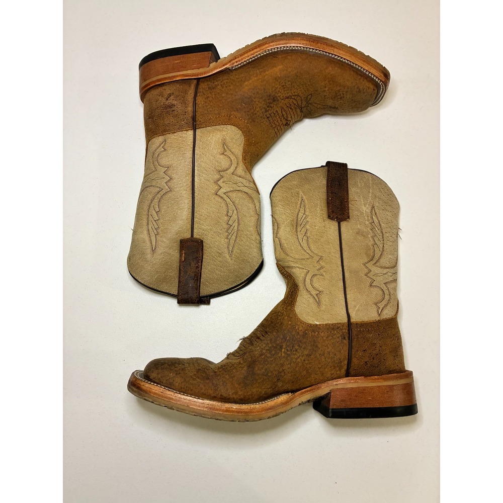 Anderson Bean Natural Brahma Bison Western Boots Men 9D Leather Cowboy USA Made